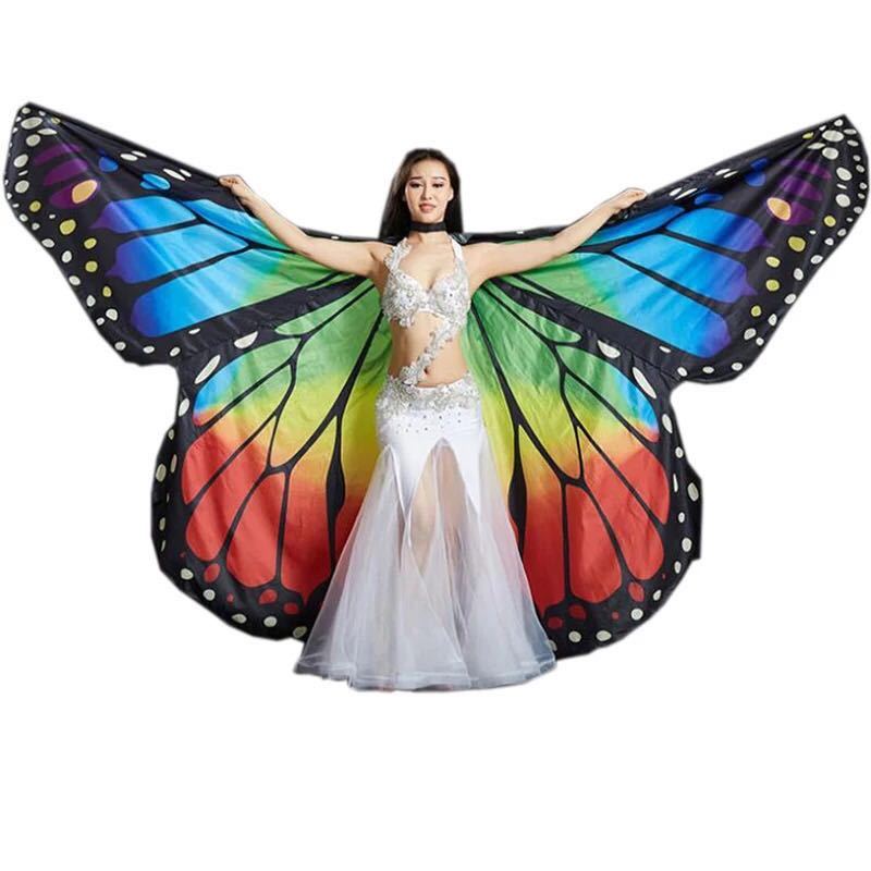 ベリーダンスバタフライ Isis wings の羽棒でカラフルな大人の女性のベリーダンスの衣装の羽ベリーダンスの翼のアクセサリー_画像1