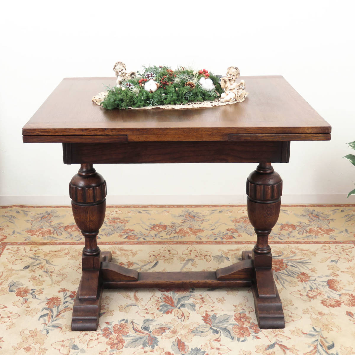 シンプルなブルボーズレッグのドローリーフテーブル　イギリスのアンティーク家具　AL-2326