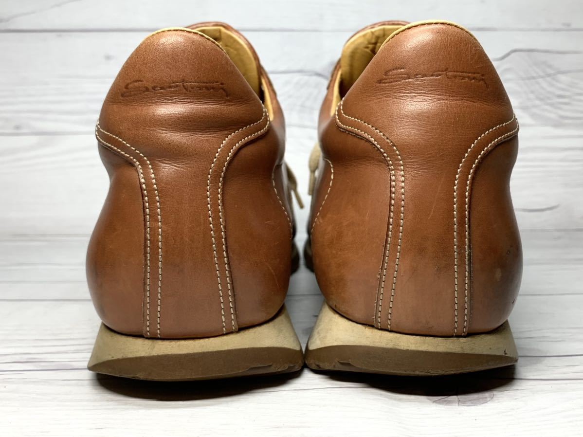 【即決】Santoni サントーニ メンズ 24.5cm程度 6 スニーカー 本革 レザー ビジネス シューズ 高級 おしゃれ レースアップ 茶色 ブラウン_画像4