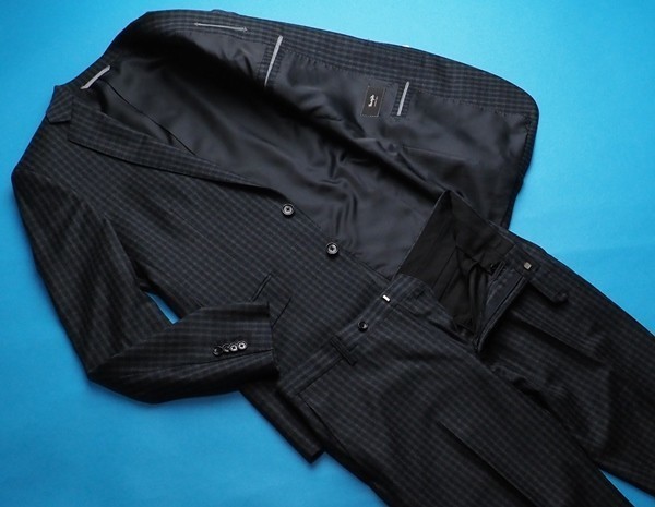 新品8.6万円 大手百貨店扱い 秋冬『MARZOTTO マルゾット 伊製生地』Super100S 艶感×ライトフランネル チェック柄 スーツA8紺(B) 1164861_画像2