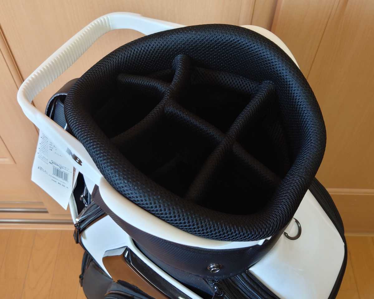【未使用】ニューバランスゴルフ 9型 キャディバッグ 012-8980001 シンセティックレザー エナメル ホワイト/ブラック 3