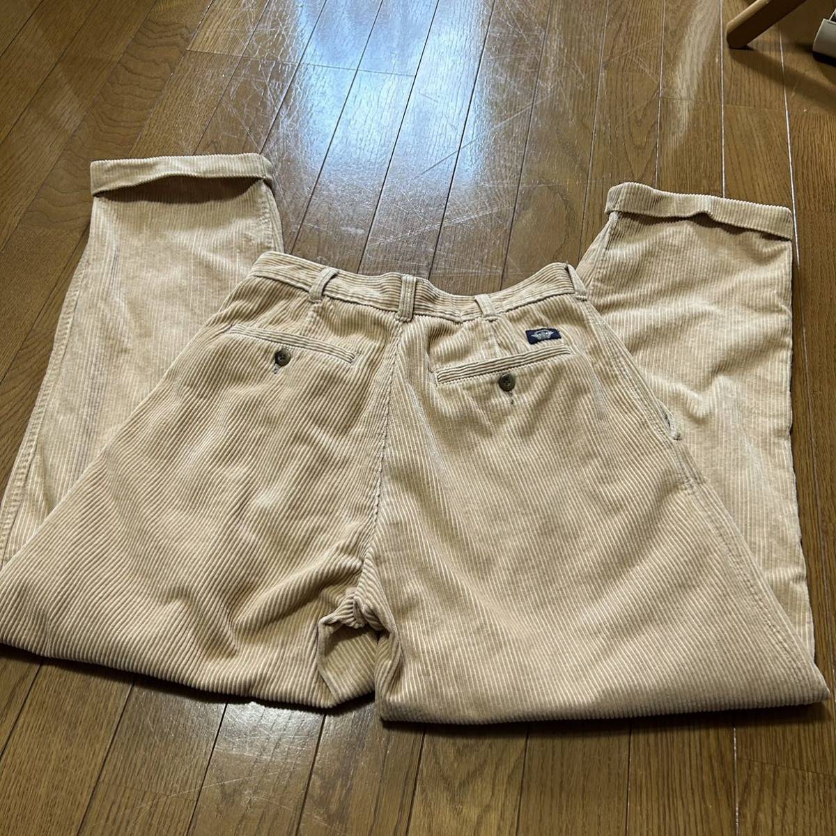 秋冬太畝！W70-股下73cm！DOCKERS ドッカーズ 古着2タックコーデュロイパンツ ベージュ XS〜S相当_画像5