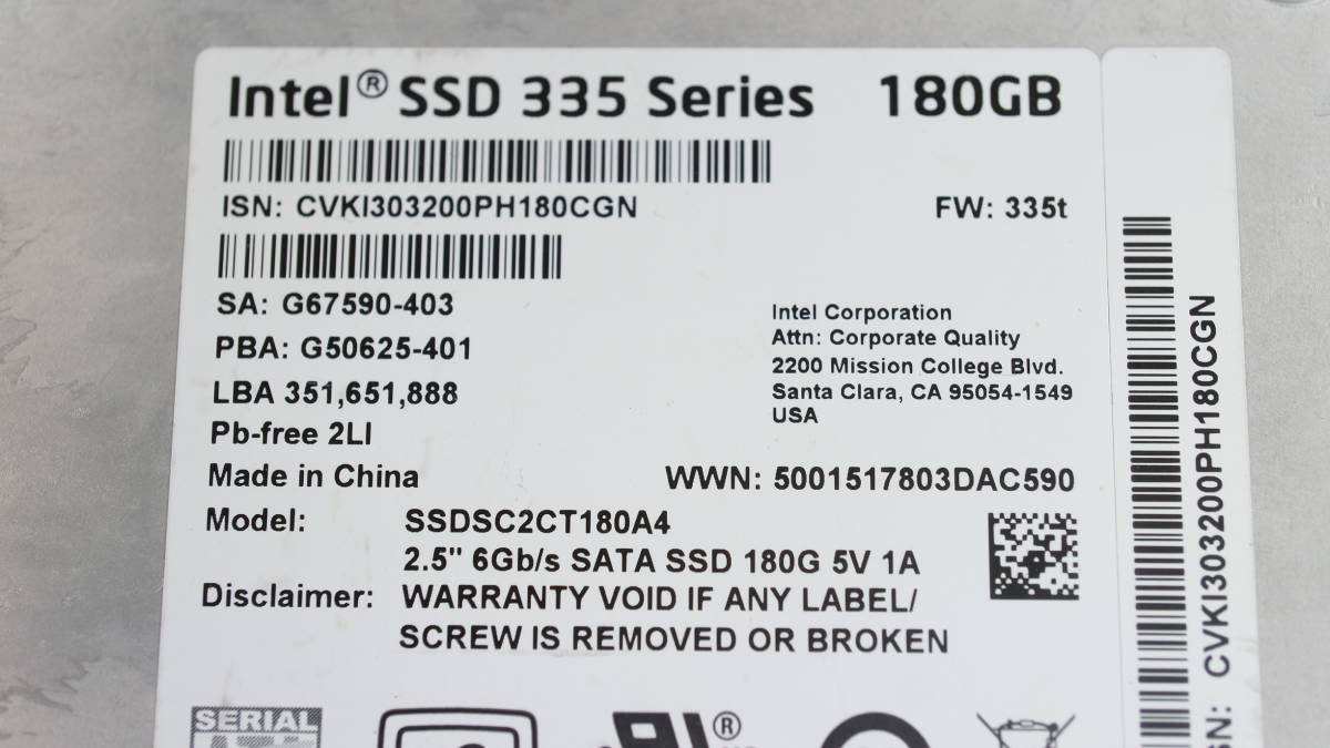 [SATA6Gbps*180GB SSD]Intel original 