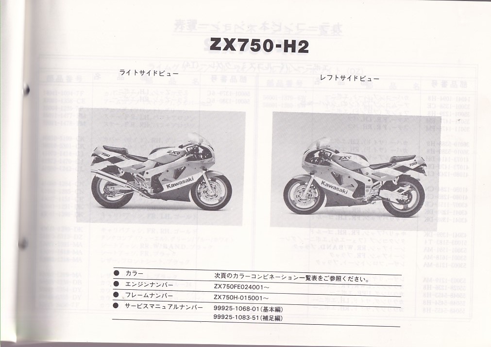 パーツカタログ　KAWASAKI ZX750-H2(ZXR750) 国内仕様　送料無料_画像2