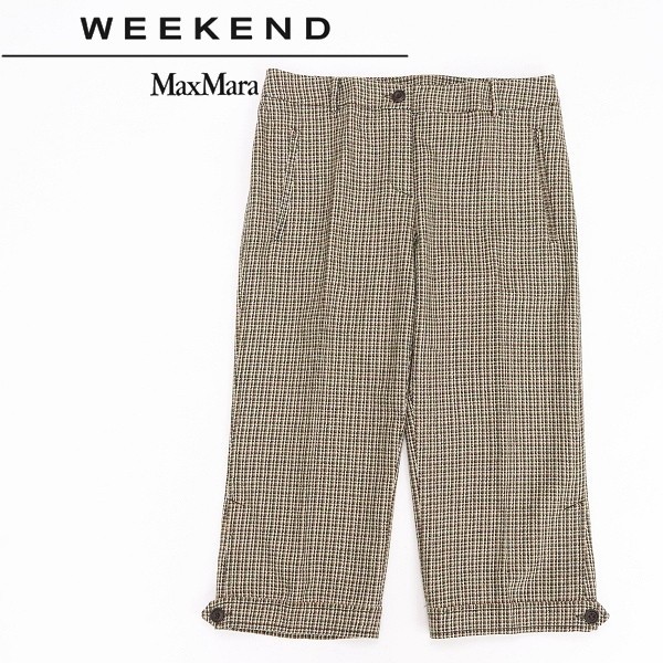 ◆Max Mara WEEKEND マックスマーラ ウィークエンド チェック柄 シルク混 ウール カプリ パンツ 42_画像1