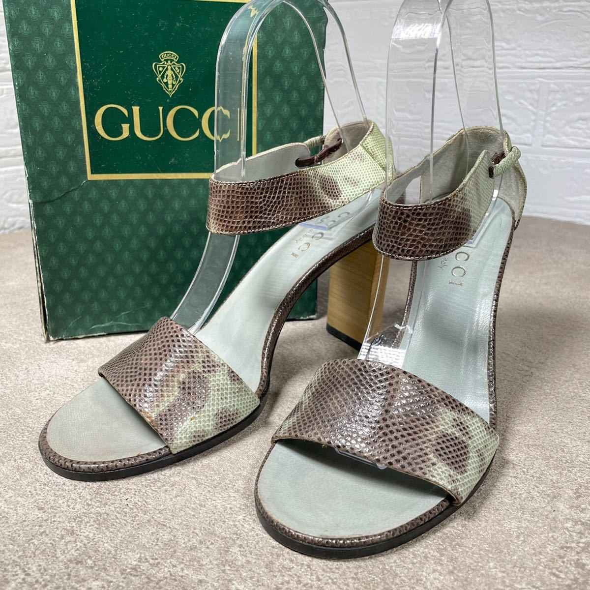 お試し価格！】 GUCCI 美品 グッチ パンプス パイソン グリーン