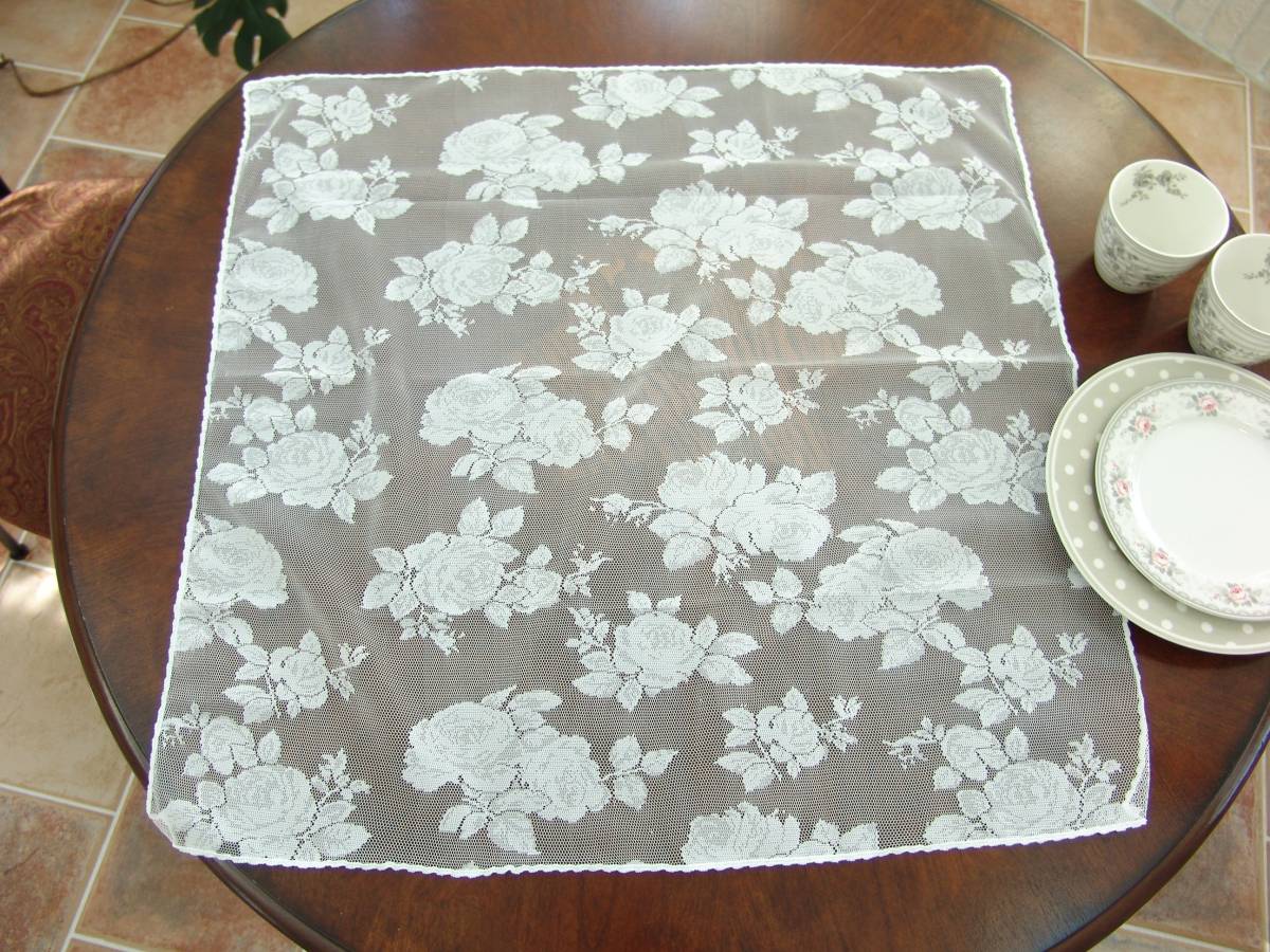 Y-LE20* conditions attaching free shipping . have!73×73cm* tablecloth *M size * Lucy * race * square * rose pattern * white *re comp running * pretty 