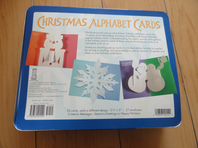 中古美品 英語 クリスマスカードセット Christmas Alphabet Cards Robert Sabuda ロバート・サブダ 缶入  クリスマス・アルファベット