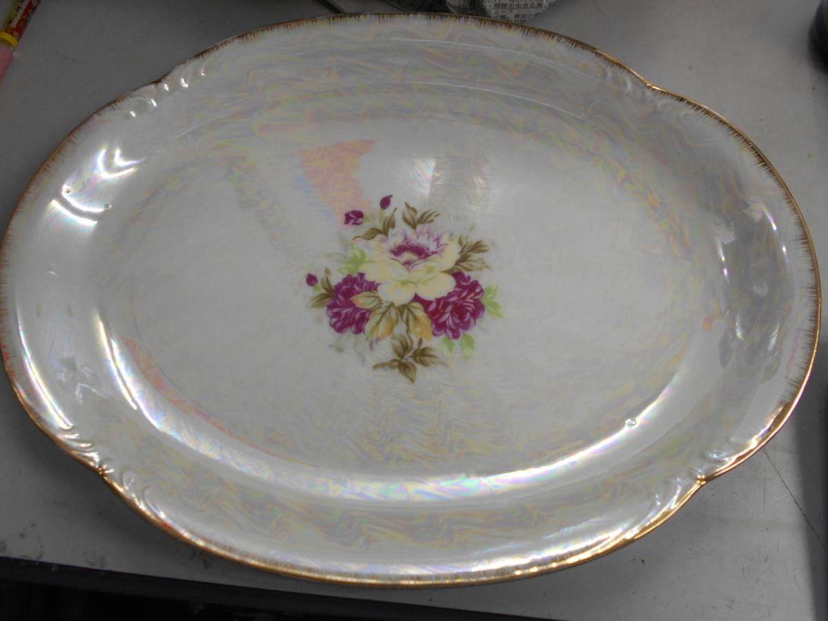AKITA CHINA 大皿 盛り皿 オードブル皿 刺身皿 花柄 バラ柄 約3727センチ 未使用新品_画像1