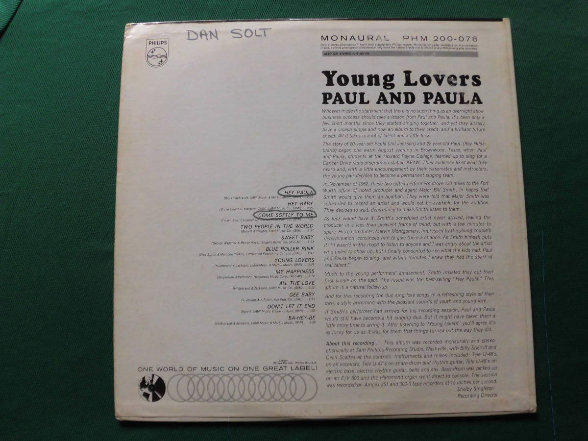 Paul & Paula/Sing For Young Lovers 　60'sアメリカン・ポップス　全米No.1ヒット[Hey Paula]をフィーチャーした1stアルバムUSオリジナル_画像2