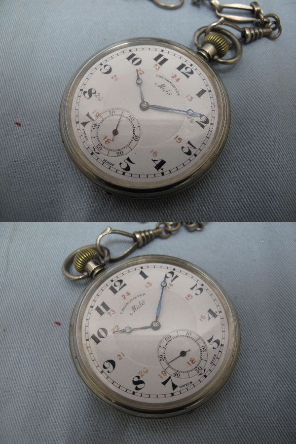 MIDO ミドー 手巻懐中時計 スモセコ付（984）稼動品 アンティーク コレクション 鎖付の画像2
