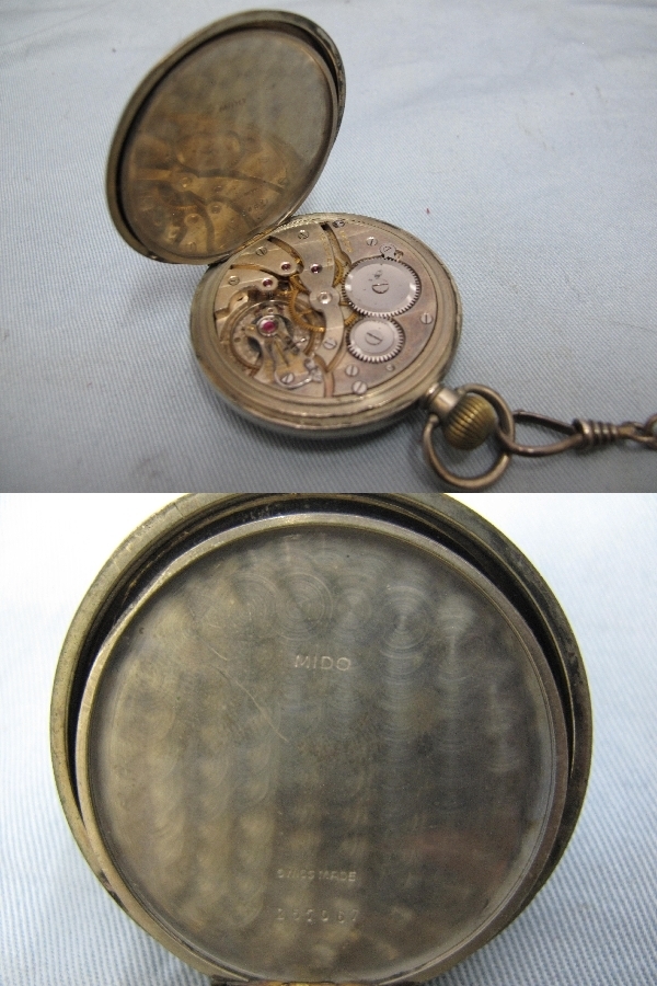 MIDO ミドー 手巻懐中時計 スモセコ付（984）稼動品 アンティーク コレクション 鎖付の画像8
