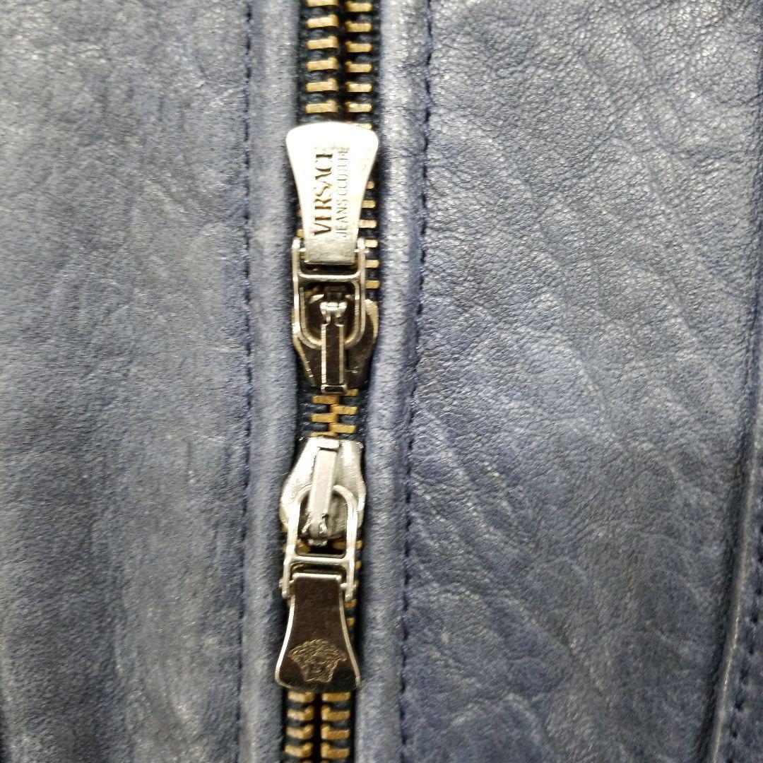  Versace kchu-ru jeans L~LL blue series leather jacket trying on only 