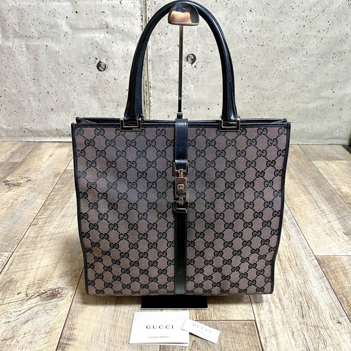 本物☆GUCCI グッチ GG柄 キャンバス トートバッグ ハンドバッグ ジャッキー 黒 A4 ショルダー ビジネスバッグ レディース メンズ オールド