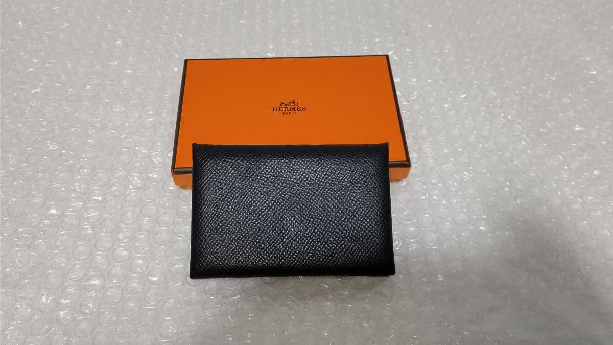 美品 HERMES カードケース カルヴィ ブラック 定期入れ