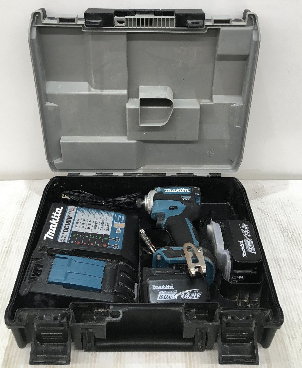 【中古品】★makita(マキタ) 14.4v充電式インパクトドライバ 青(フルセット6.0Ahバッテリx2/充電器/ケース) TD161DRGX IT7BAS6I5XBE