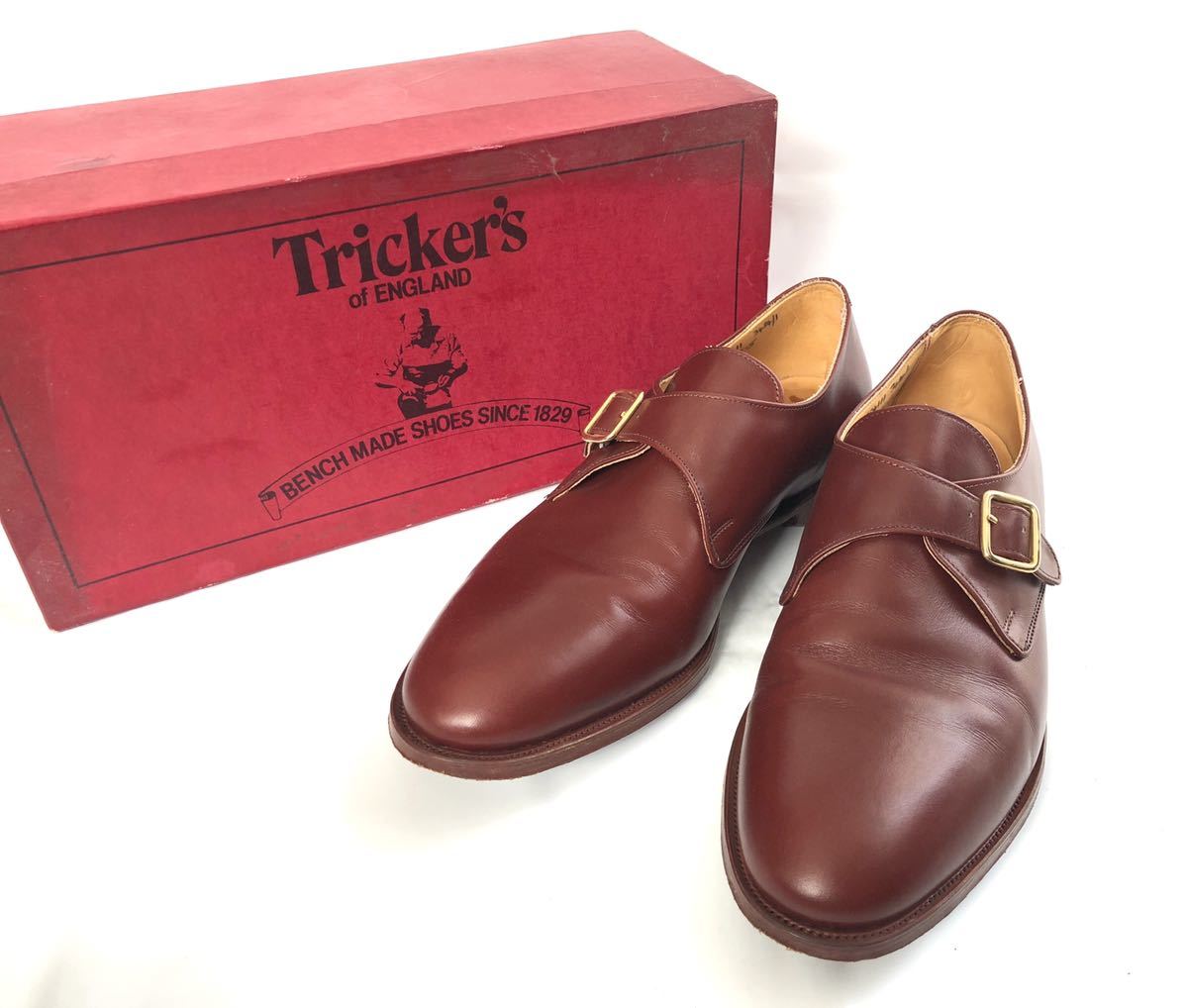 激安正規  Tricker's トリッカーズ ビジネスシューズ モンクストラップ 革靴 7.5 赤茶系 英国製 UK7