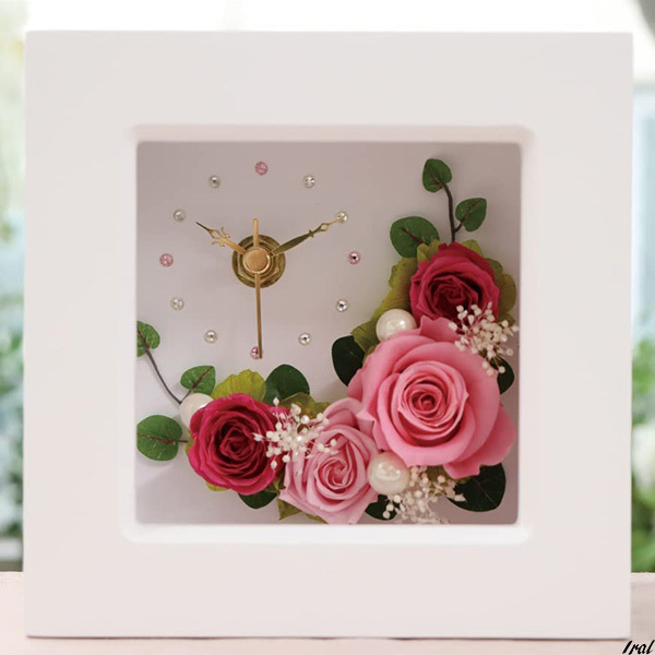 プリザーブドフラワー フレーム 時計 退職祝い/結婚祝い/花/バラ/誕生日プレゼント/女性/薔薇/フラワークロック　エレガント　贈り物
