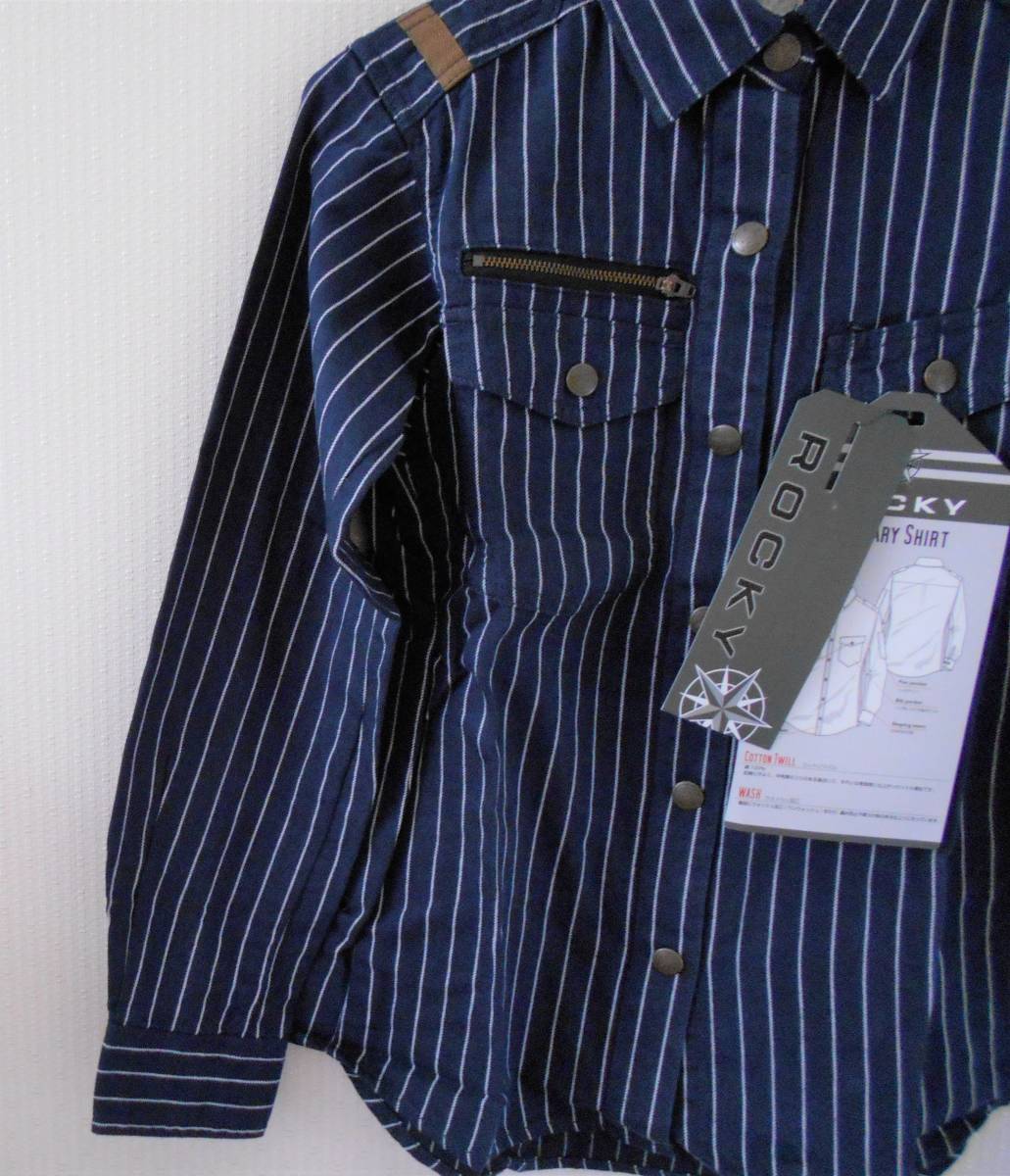 【新品】ROCKY　レディース　ストライプミリタリーシャツ　Sサイズ　アースネイビー　定価3980円_画像4