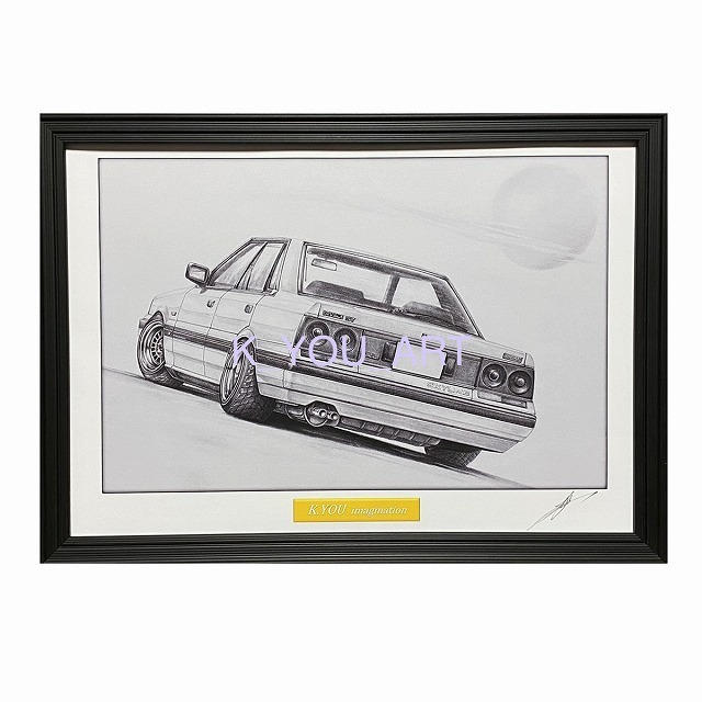  Nissan NISSAN 7th Skyline passage rear [ pencil sketch ] famous car old car illustration A4 size amount attaching autographed 