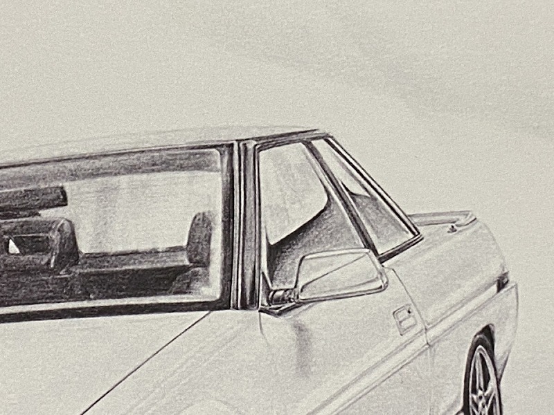 SUBARU スバル アルシオーネ （初代） 【鉛筆画】名車 旧車 イラスト A4サイズ 額付き サイン入り_画像4
