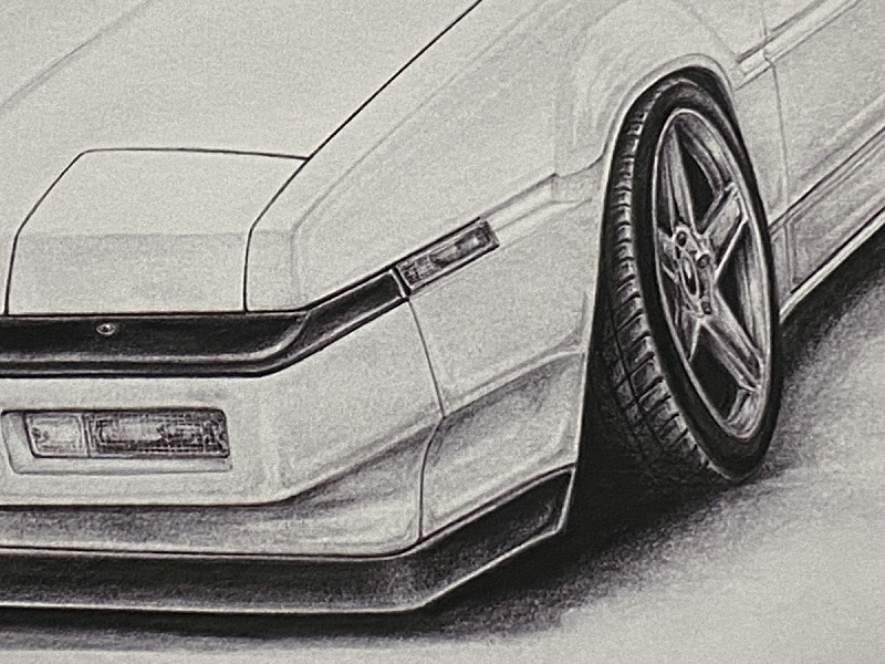 SUBARU スバル アルシオーネ （初代） 【鉛筆画】名車 旧車 イラスト A4サイズ 額付き サイン入り_画像2