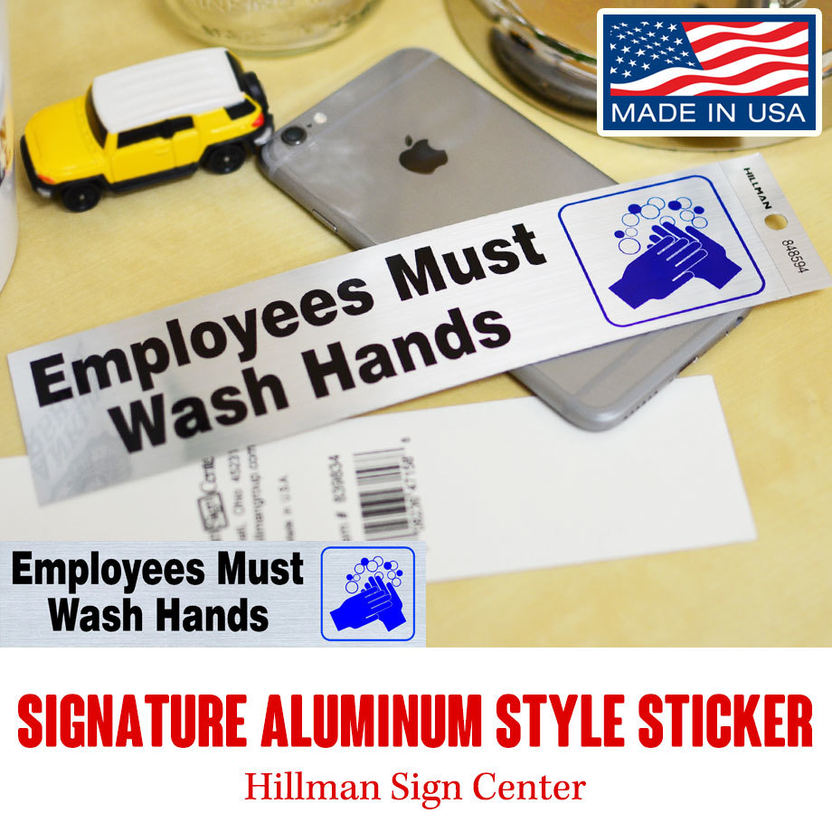 ステッカー アルミ風 アメリカンサイン MADE IN USA Employees Must Wash Hands_画像1