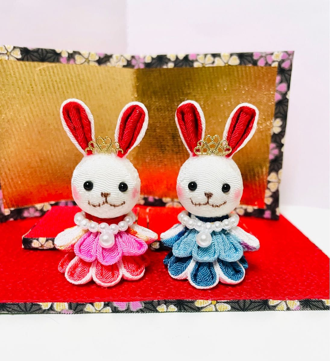 お正月飾り ハンドメイド つまみ細工 お雛様 うさぎ ちりめん お正月飾り ハンドメイド つまみ細工 お雛様 うさぎ ちりめん