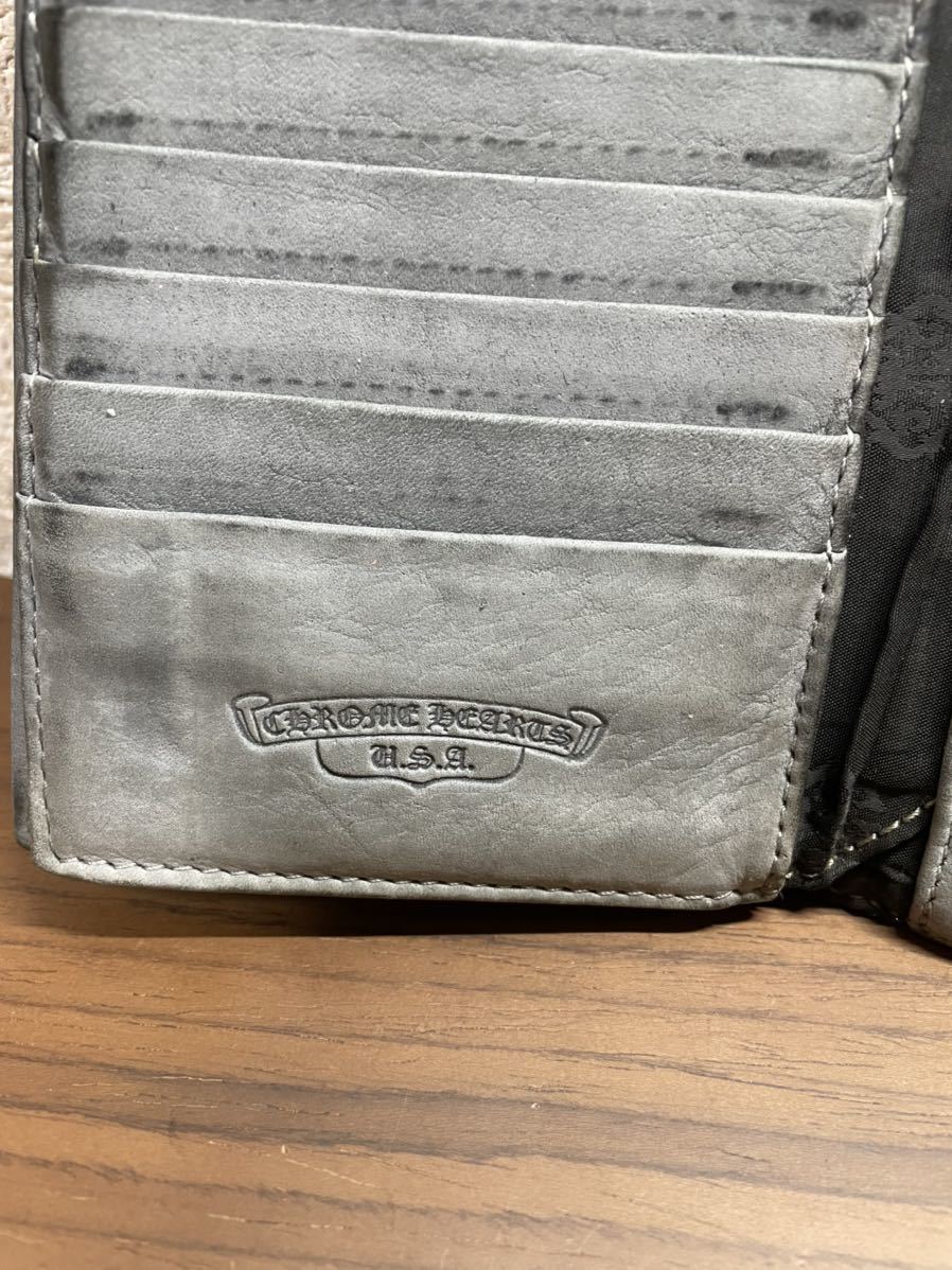 良品 確実正規品クロムハーツ 財布 CHROME HEARTS WAVE レザーウォレット人気の定番モデル クロスボタンシルバーダガー クロムハーツ長財布_画像9