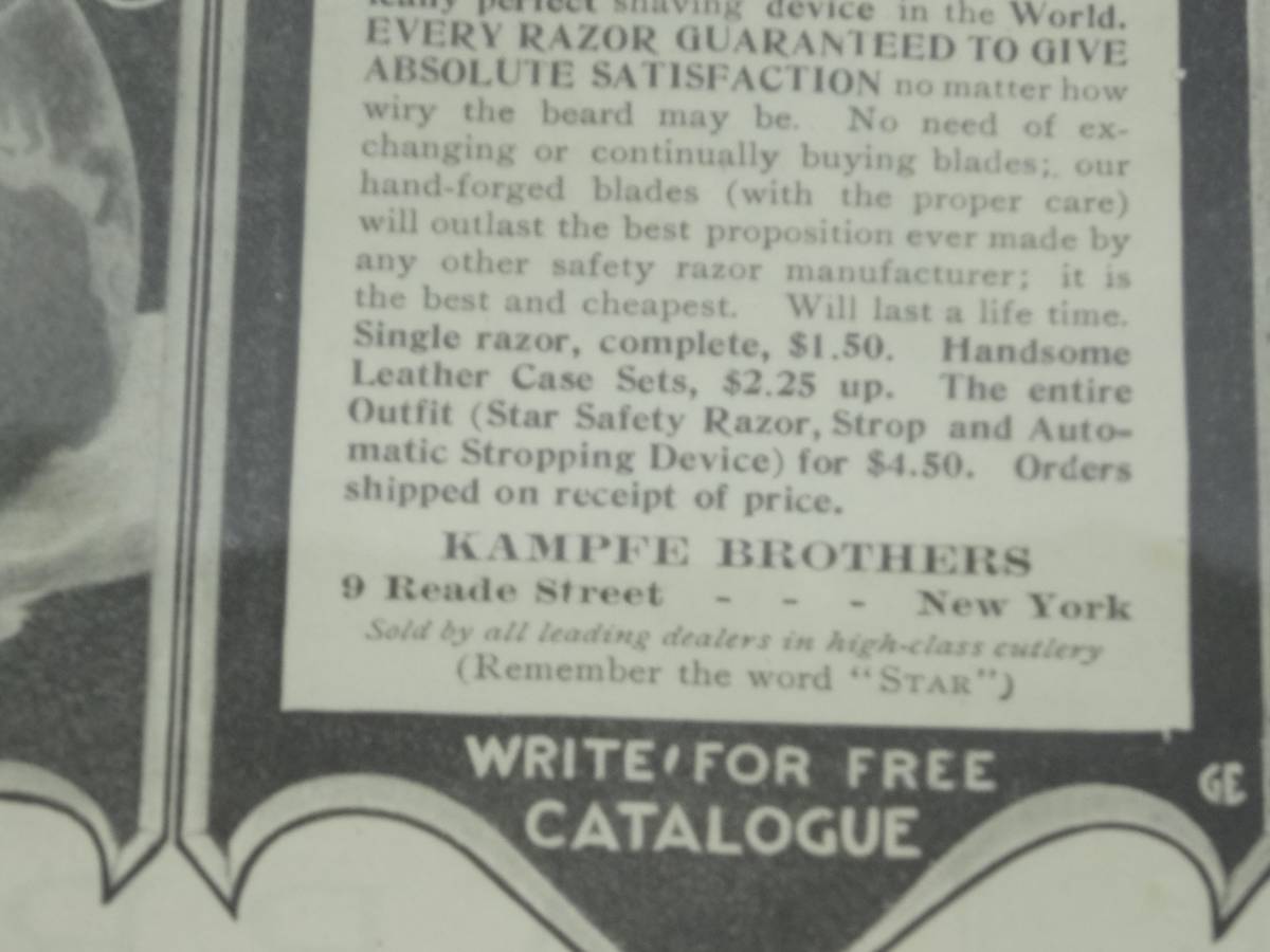 F83 1906年 アメリカ ビンテージ STAR SAFETY RAZOR 広告 額 アート ガラスフレーム 壁掛け