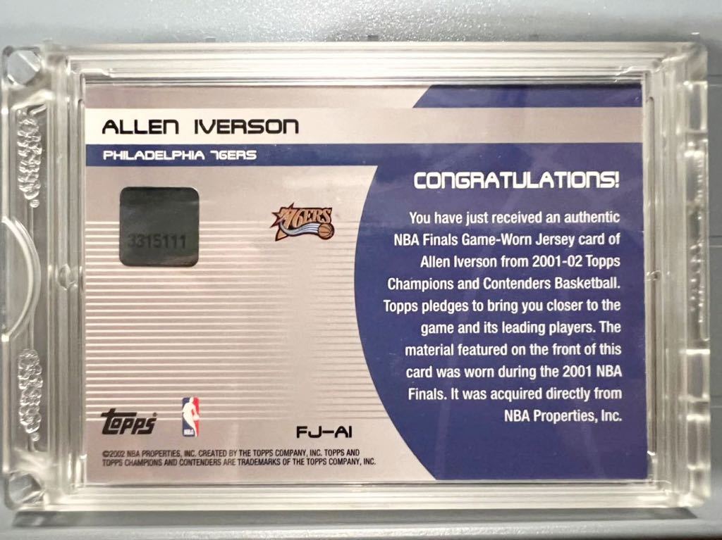 激レア 2001 NBA Final 実使用 Jersey 02 Topps Allen Iverson アレン