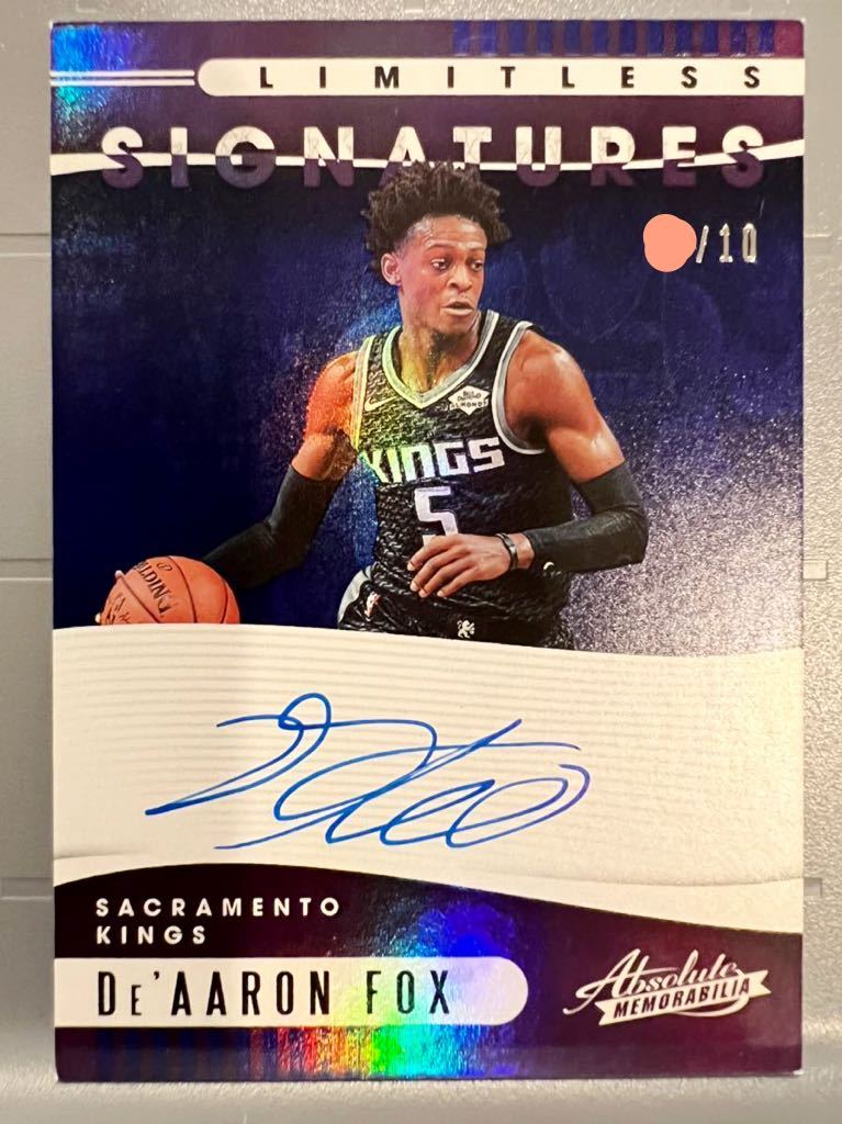 超絶レア直書10枚限定 Black Foiled Auto 19 Panini De'Aaron Fox ディアロン・フォックス NBA サイン Kings キングス ユニフォーム バスケ