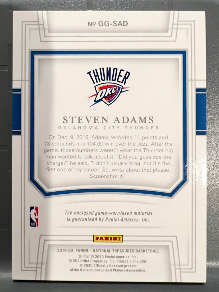 最高級99枚限定 Jersey 19 Panini 国宝 Steven Adams スティーブン・アダムズ NBA 実使用 ユニフォーム OKC Grizzlies グリズリーズ バスケ_画像2