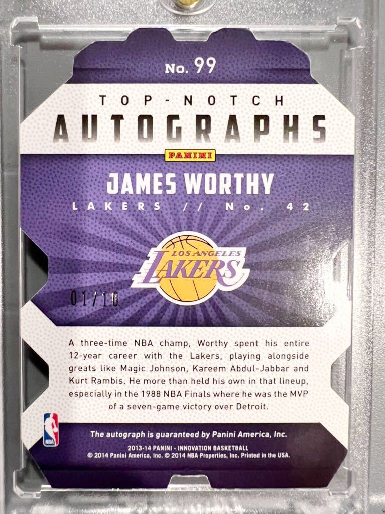 超絶レア01/10枚限定 Die-cut Auto 13 Panini HOF James Worthy ジェームズ・ウォージー NBA サイン Lakers レイカーズ MVP Showtime 優勝_画像2