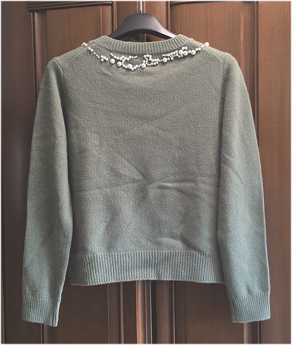 LANVIN en Bleu ランバンオンブルー★ウール80%・パール飾り付き・ニット・セーター・モスグリーン・サイズ38・M前後★未使用★送料無料_画像2