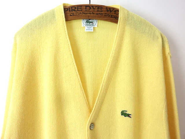 80s USA製 LACOSTE ラコステ アクリル ニット カーディガン(メンズ L)イエロー ヴィンテージ_画像2