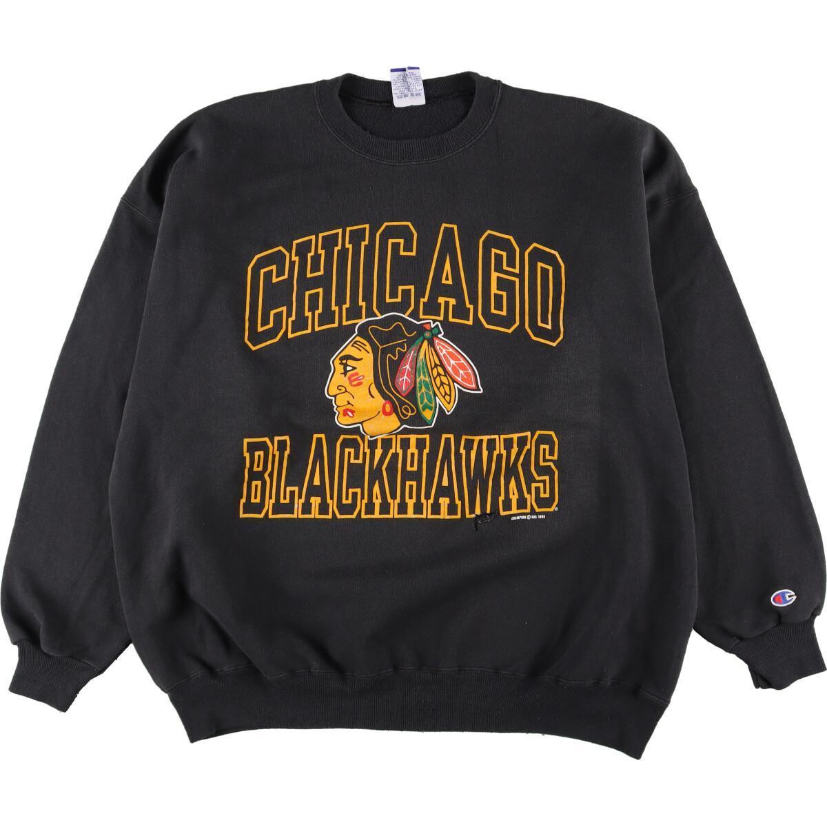 最安挑戦！ 古着 90年代 チャンピオン NHL CHICAGO BLACKHAWKS シカゴブラックホークス プリントスウェットシャツ トレーナー メンズXL /eaa276780 Mサイズ