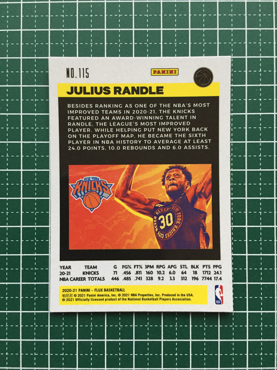 ★PANINI 2020-21 NBA FLUX #115 JULIUS RANDLE［NEW YORK KNICKS］ベースカード「VETERANS」★_画像2