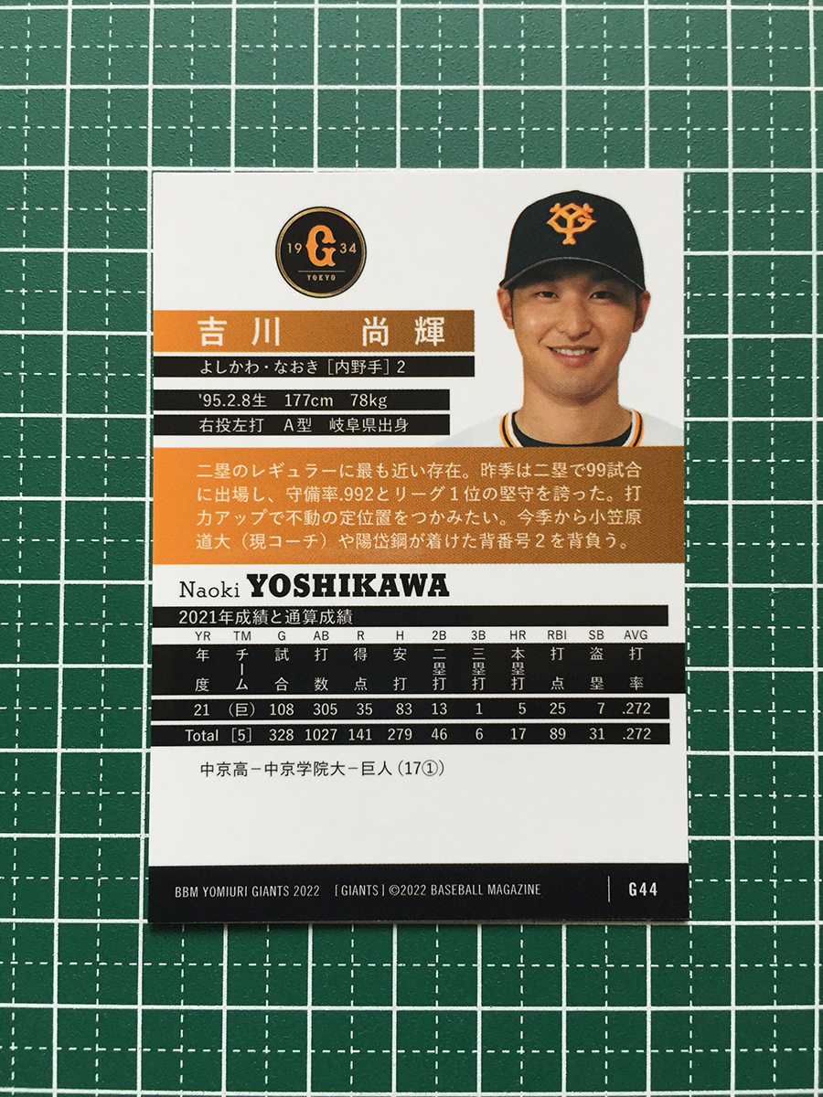 ★BBM 2022 プロ野球 ベースボールカード #G44 吉川尚輝［読売ジャイアンツ／巨人］レギュラーカード★_画像2