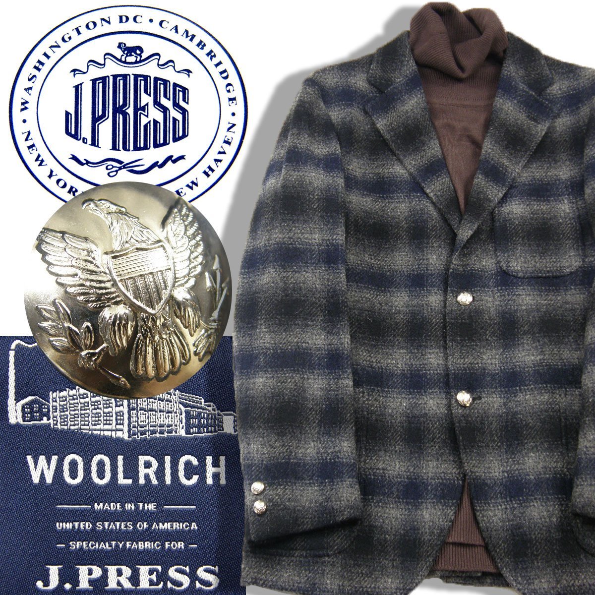 新品 J.PRESS × WOOLRICH ツイード 【ウールリッチ】 定価7万1,280円 【銀ボタン】 ジャケット L 秋冬 ★281892 Jプレス ジェイプレス_画像1