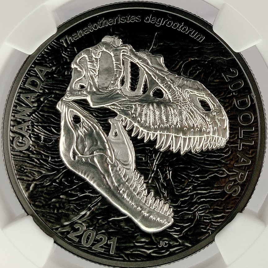 【最高鑑定!ファーストリリース】ティラノサウルス 恐竜 カナダ 2021年 20ドル プルーフ銀貨 NGC PF70 MATTE アンティークコイン 投資 格安