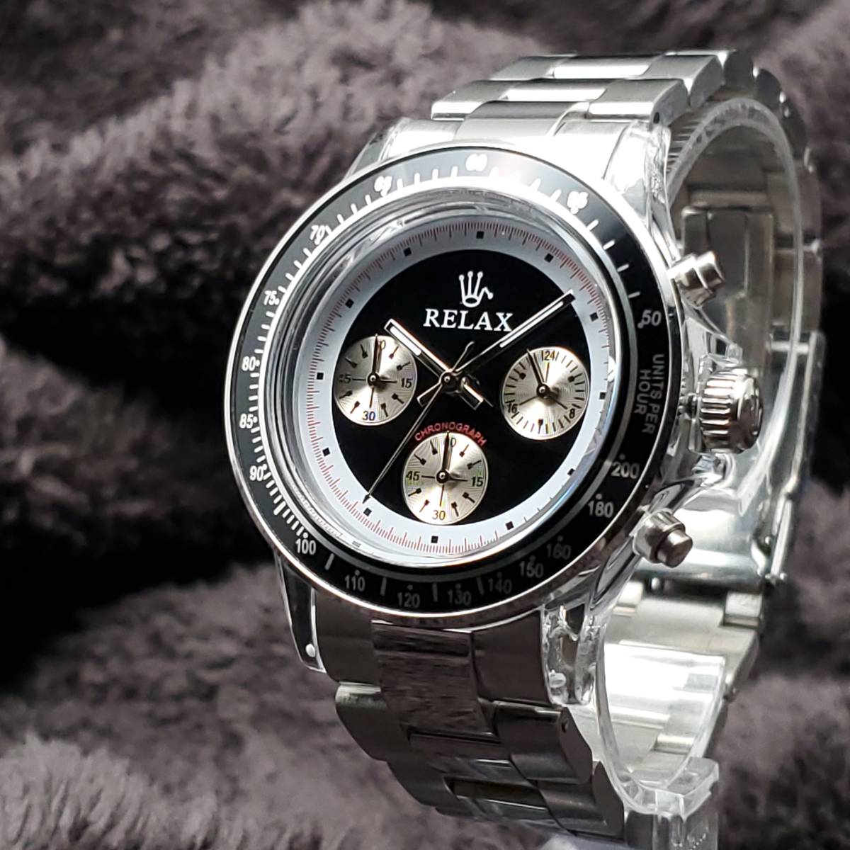 RELAX リラックス 王冠ロゴ ヴィンテージカスタム腕時計 世界で最も人気のポール・ニューマン腕時計 黒文字盤 世田谷ベース 所ジョージ 