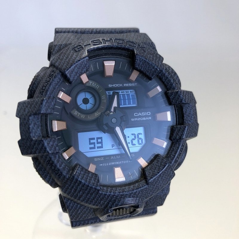 極美品 カシオ G-SHOCK デニムドカラー クオーツ腕時計 GA-700DE-2A ブルー デイト タイマー パターンシリーズ 質屋の質セブン