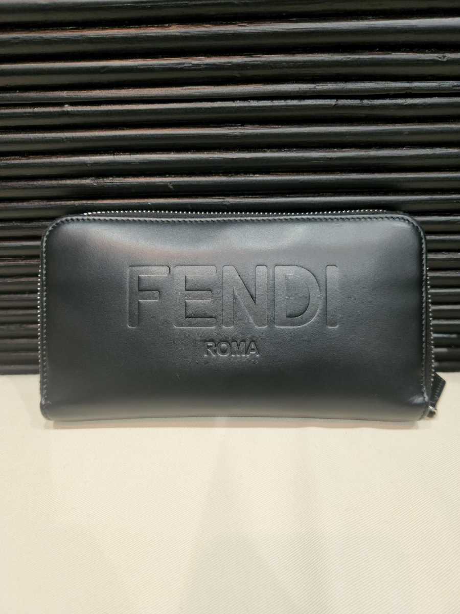 美品 FENDI フェンディ 長財布 ロングウォレットラウンドファスナー レザー ブラック 黒 メンズ レディース ユニセックス 