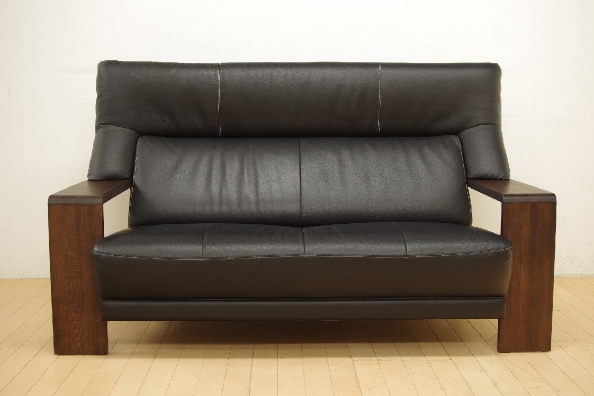  Karimoku Chitanochita-no bearing surface original leather 2 seater . wide sofa 2P width 155cm leather length chair modern living high back black black inspection ) Dante 