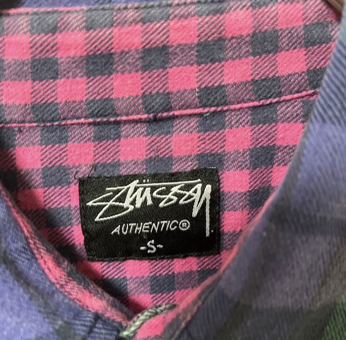stussy ステューシー 長袖 ネルシャツ チェックシャツ シンプルロゴ ワンポイントロゴ サイズS 送料無料