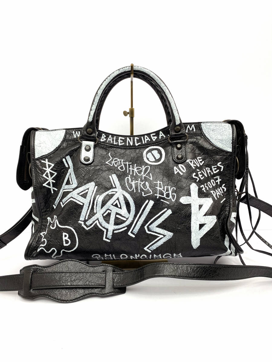 バレンシアガ BALENCIAGA グラフィティ クラシックシティ ミディアム 505550 1090 Z 535269 2way ハンドバッグ ショルダーバッグ ブラック