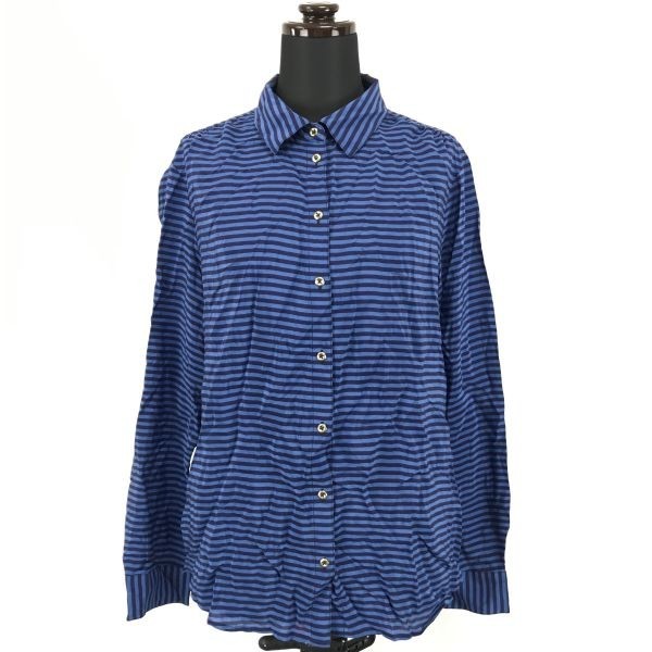 BANANA REPUBLIC★シルク100％/長袖シャツ【women’s size -M/青×黒/blue×black/ボーダー】Tops/Shirts◆BH47