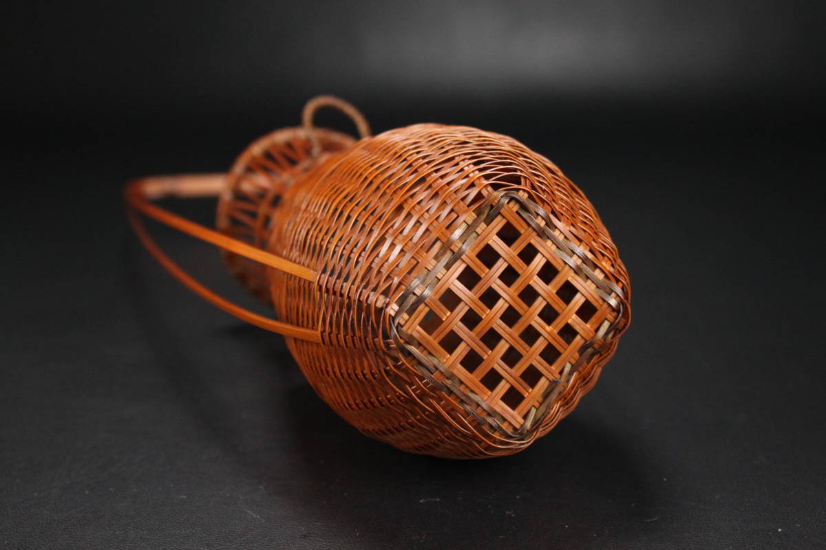 伝統工芸士 森上仁作 竹製 豊後篭 掛花篭 花生 共箱 M R5402