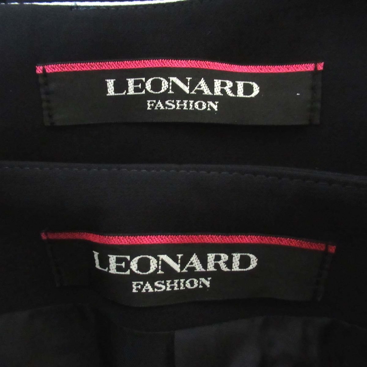 美品 LEONARD レオナール ノーカラージャケット + ひざ丈 ノースリーブ ワンピース セットアップ サイズ34 ブラック系 C1003_画像10